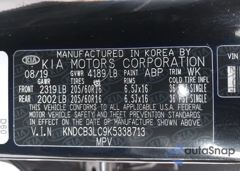 2019 Kia Niro Lx from USA, damaged, VIN KNDCB3LC9K5338713